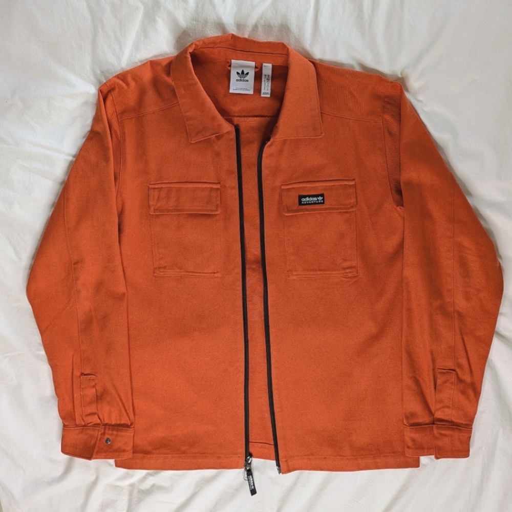 Adidas Men's Orange Cotton Twill Jacket - Small